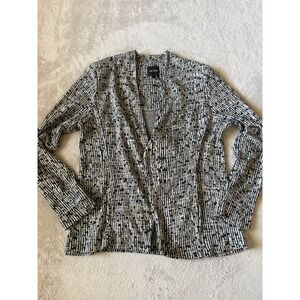 NIC+ZOE Knit Blazer Open Front Textured Black White Career Jacket L‎